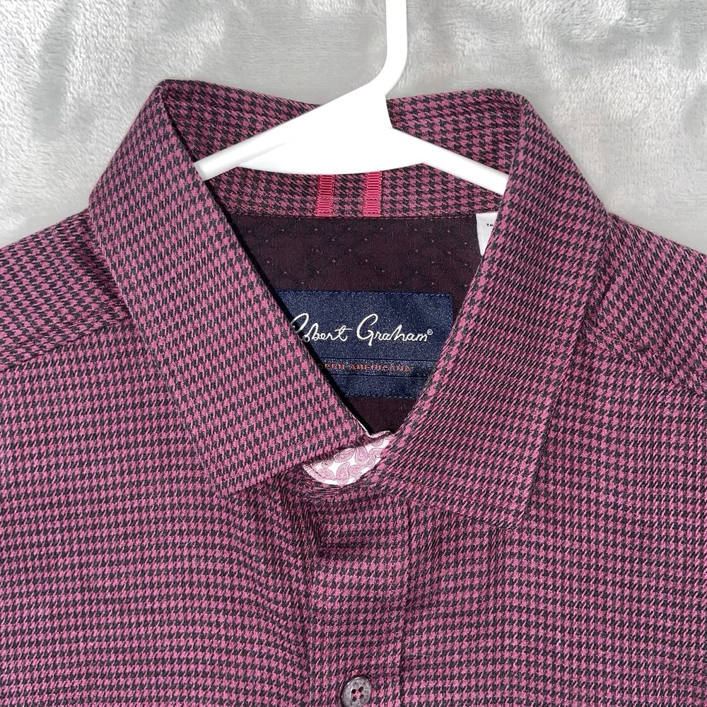 Robert Graham Shirt Mens Small Button Up Houndstooth Tailored Fit Stretch Casual